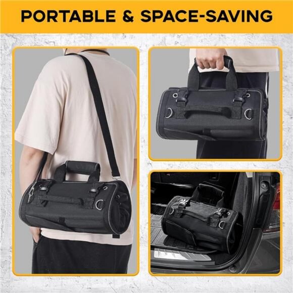 Heavy Duty Roll-Up Tool Bag with 2 Detachable Zipper Pouches, Compact - Picture 4 of 7